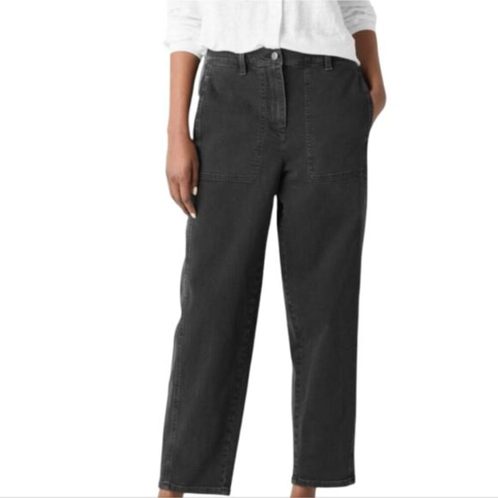 Eileen Fisher Dark Grey Black High Rise Wide Leg Denim Jeans‎ Plus Size 16